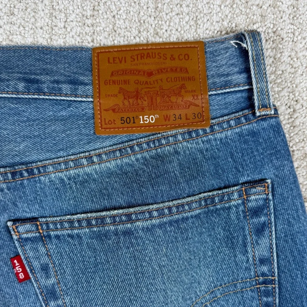 Levi's 501 Mens 34x30 150th Anniversary Distressed Straight Leg Denim Blue Jeans